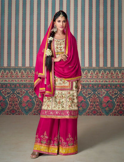 Anaita Pink Embroidered Silk Fully Stitched Plazo suit