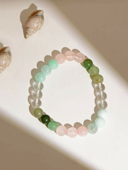 Green Avanturine, Clear Quarts, Amethyst Multicoloued Pastel Shade Crystal Bracelet - Ruby Raang