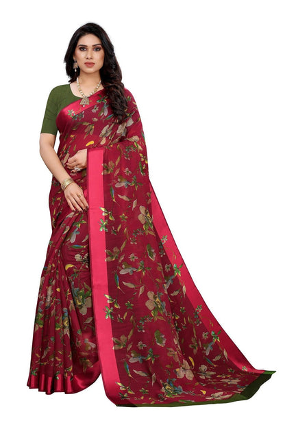 Vamika Red Linen Satin Patta Saree (MANSI RED)