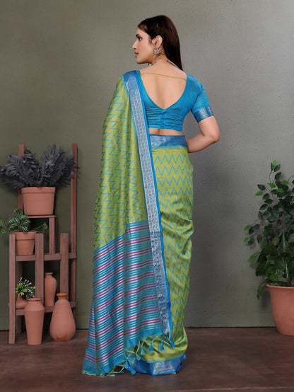 Joban Fashion Parrot Green Plain Banarasi Silk Sarees