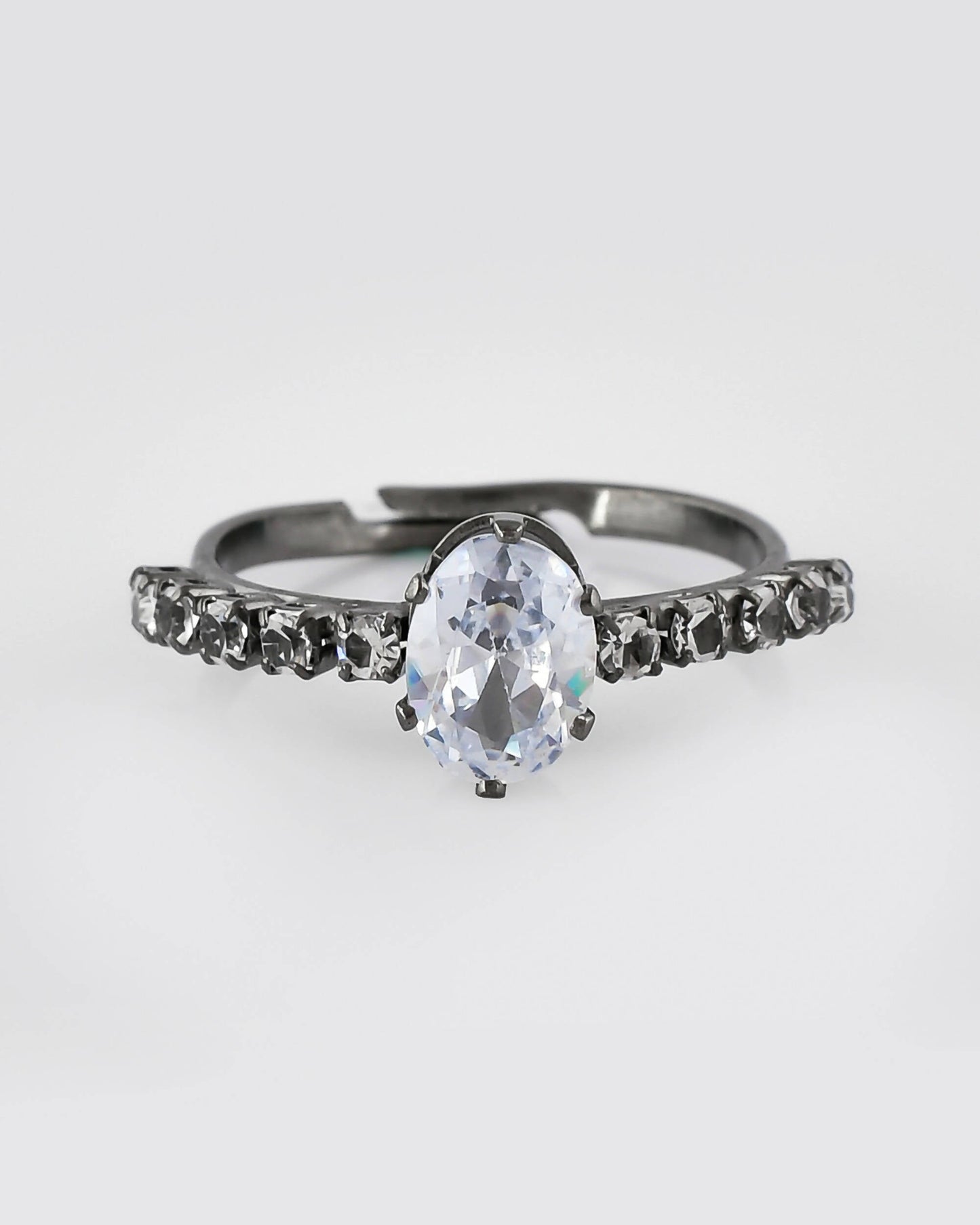 VOJ white CZ-detail Stainless Steel Cubic Zirconia Rhodium Plated Adjustable Finger Ring