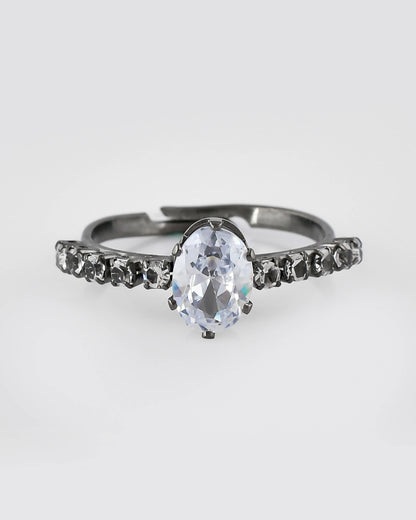 VOJ white CZ-detail Stainless Steel Cubic Zirconia Rhodium Plated Adjustable Finger Ring