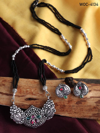 Mominos Fashion Johar Kamal Oxidised Multi Stone Mangalsutra