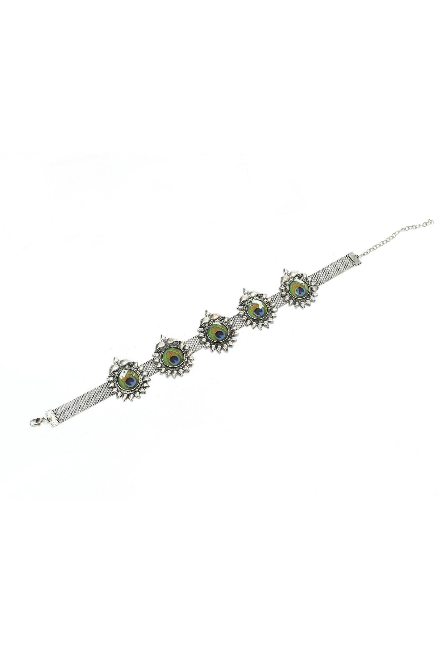 Mominos Fashion Johar Kamal Oxidised Silver-Plated Peacock Wings Work Necklace Handicraft