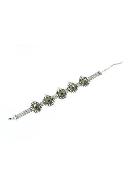 Mominos Fashion Johar Kamal Oxidised Silver-Plated Peacock Wings Work Necklace Handicraft
