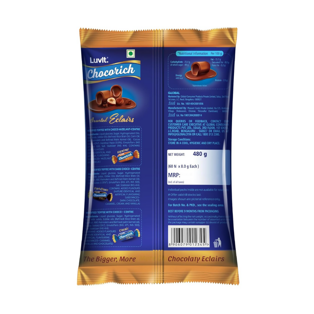 LuvIt. Chocorich Assorted Eclairs Chocolate Birthday Pack - Hazelnut, Dark Choco & Classic