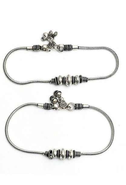 Mominos Fashion Kamal Johar Oxidised Party Wear Silver Anklets