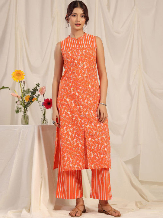 Anayna Women Ethnic Motifs Printed Regular Pure Cotton Kurta with Palazzos