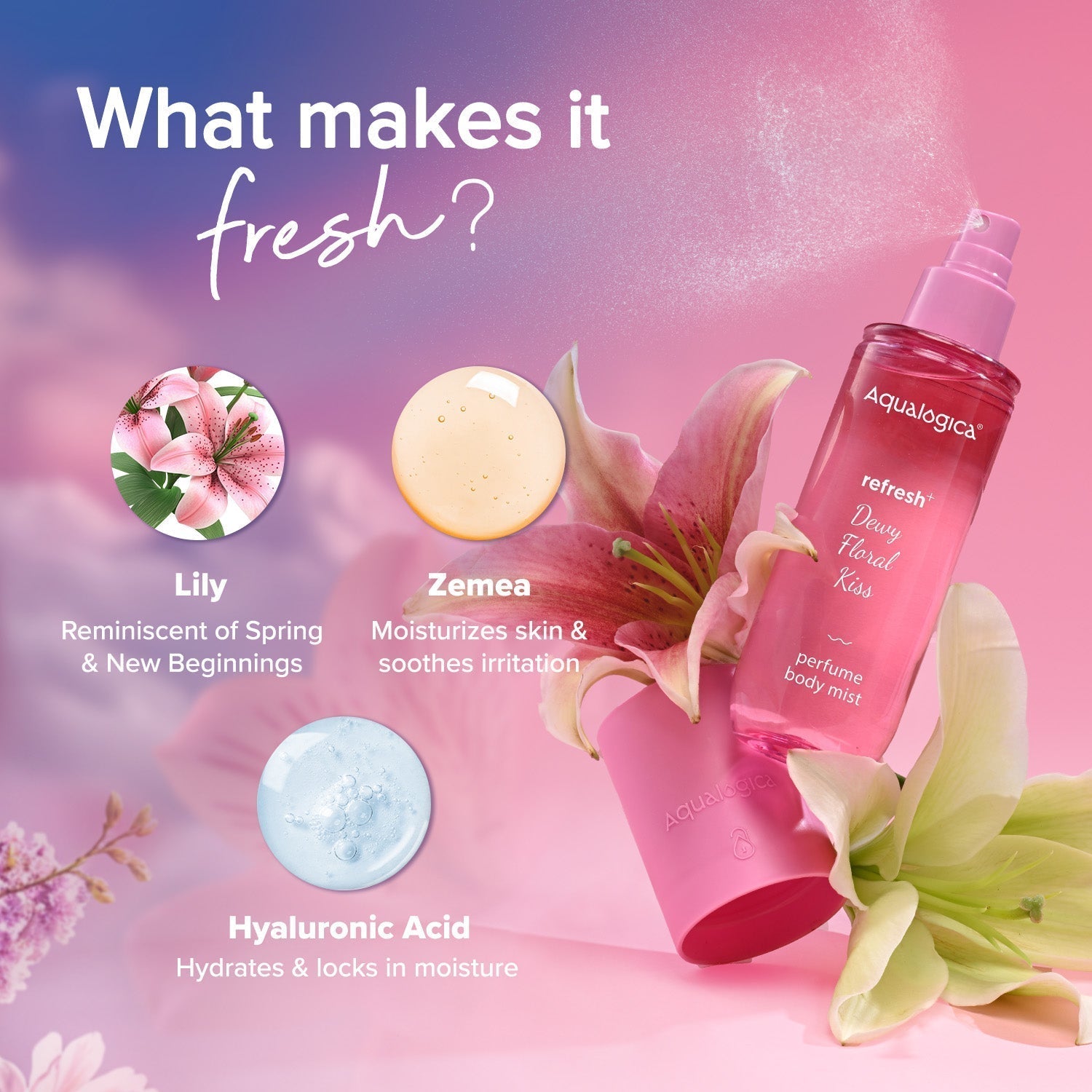 Aqualogica Refresh+ Dewy Floral Kiss Perfume Body Mist - 150 ml