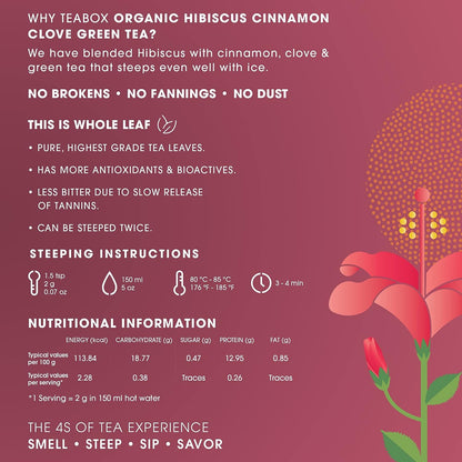Teabox Organic Hibiscus Cinnamon Clove Green Tea Loose Leaves - 100 gm