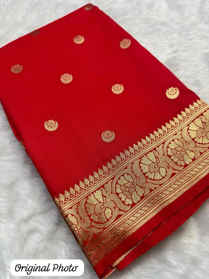 Red Women's Banarasi Soft Silk Saree Blouse