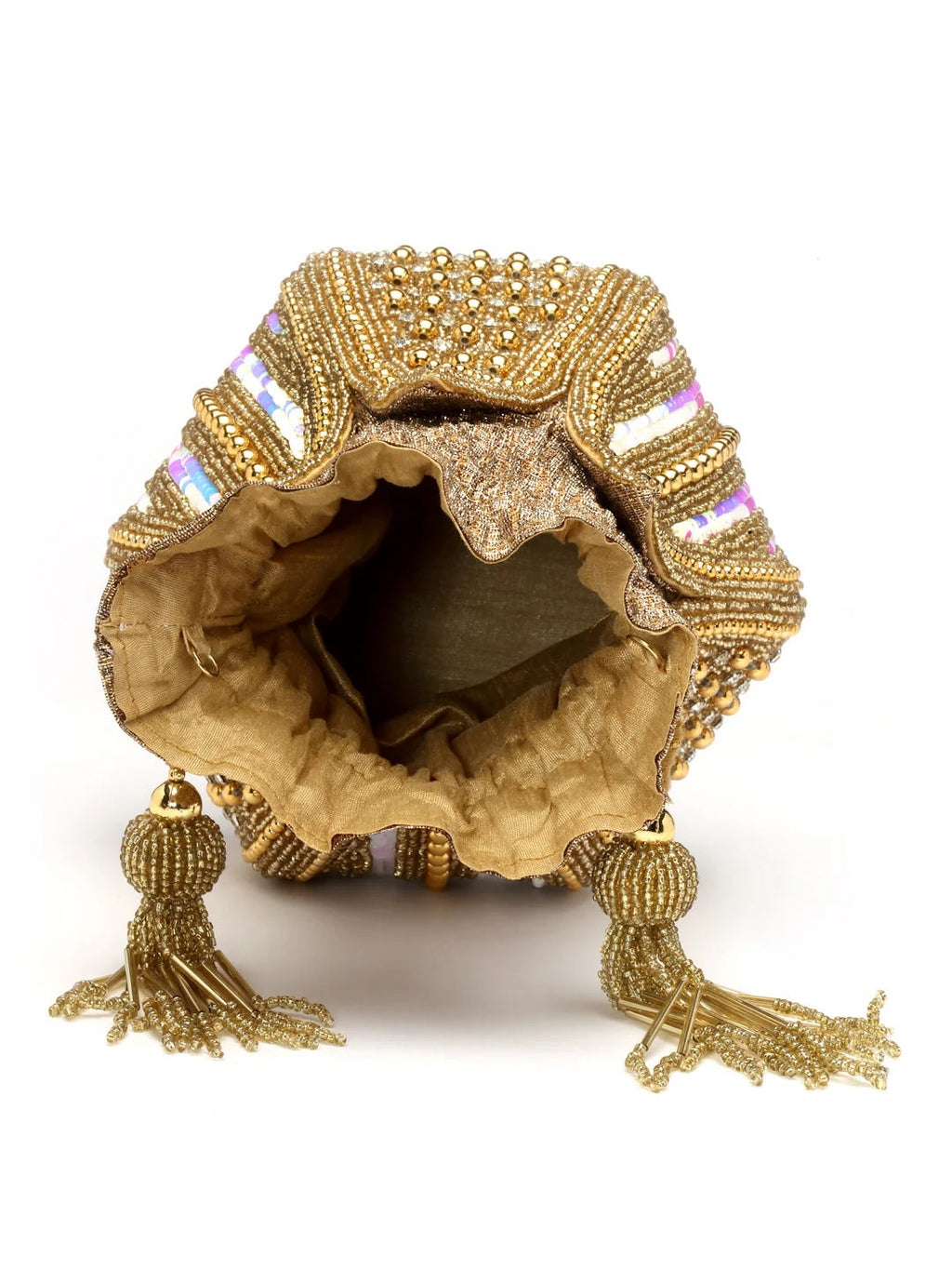 Lotus Stone Work Embellished Faux Silk Potli Bag