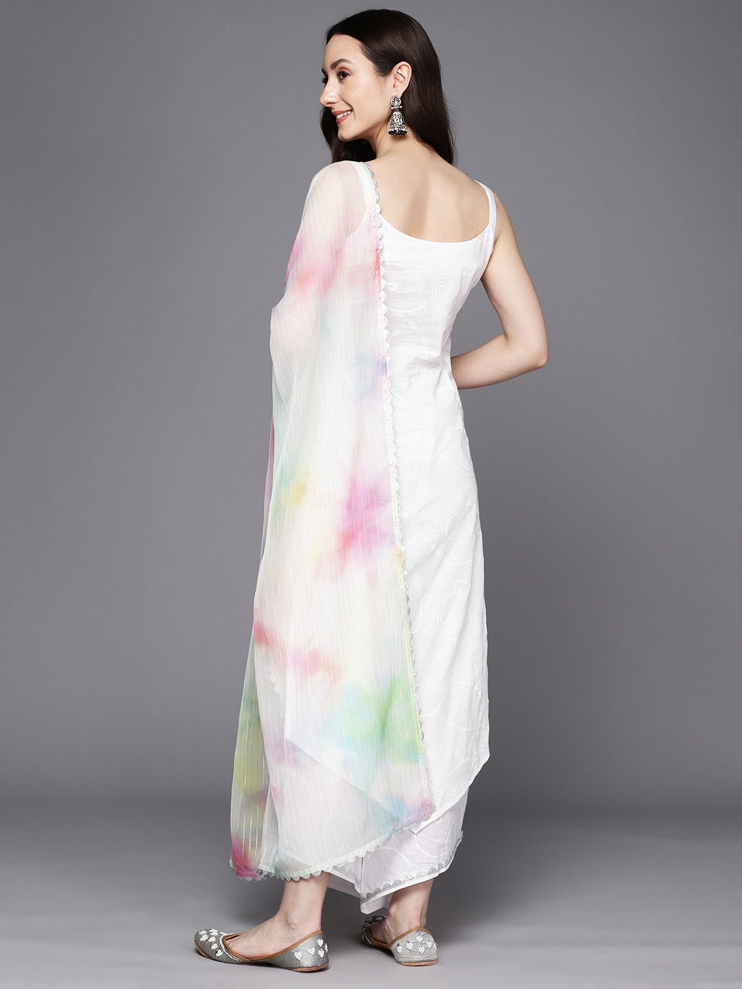 Ahalyaa Floral Embroidered Gotta Patti Pure Cotton Kurta With Palazzos & Dupatta