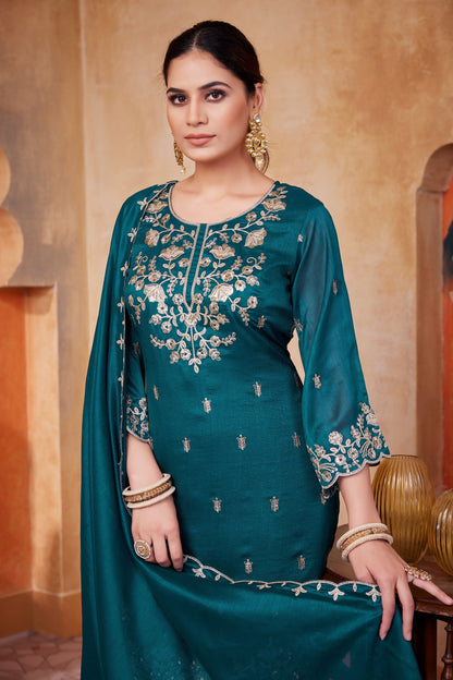 Anaita Teal Readymade Suit with Embroidery Work
