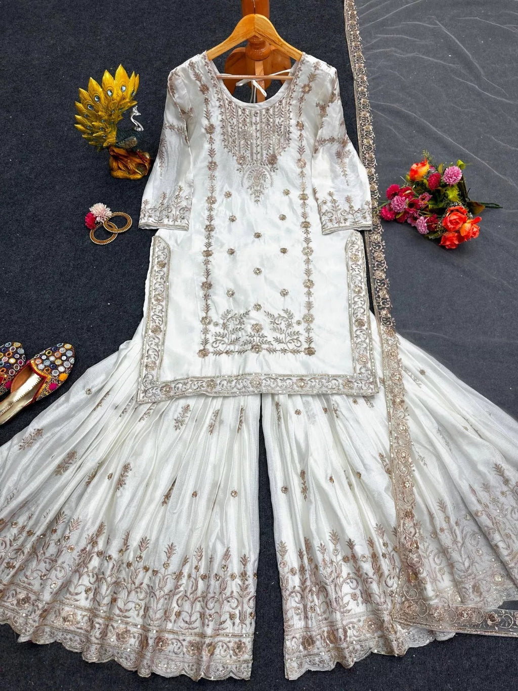 Chinon Silk Traditional Wedding Wear Latest Top Sharara & Dupatta