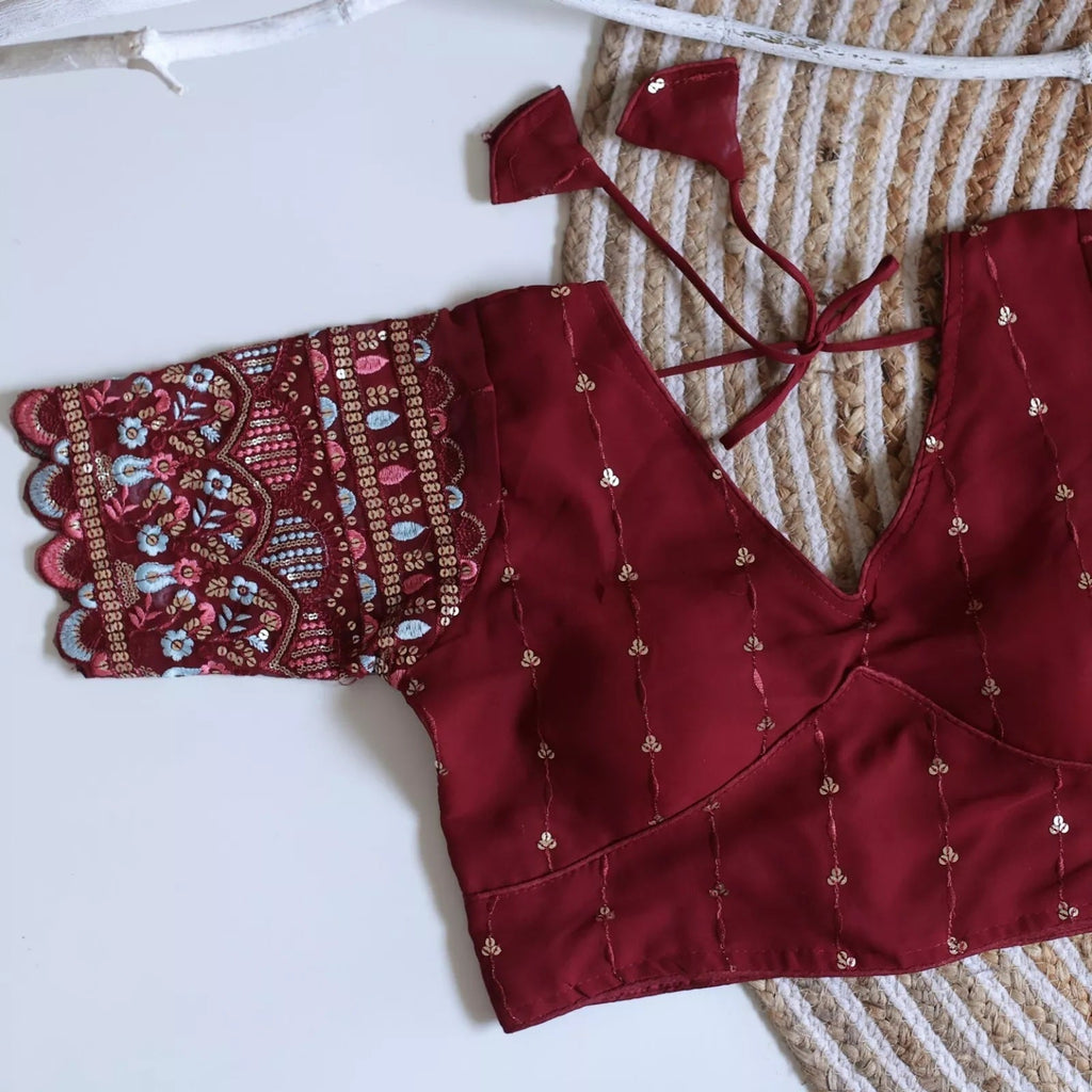 Party Wear Ethnic Full Stitched Strawberry Silk Blouse & Choli