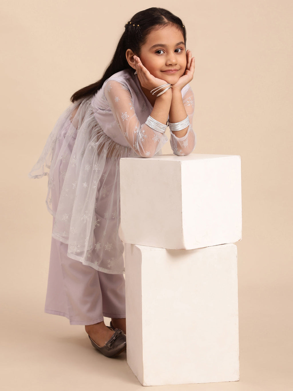 Ahalyaa Blue Net Straight Kurta Sets