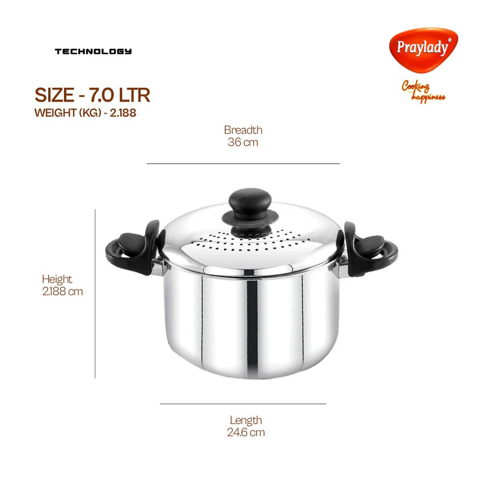 PrayLady Stainless Steel Strainer Pot without Glass Lid Induction Base