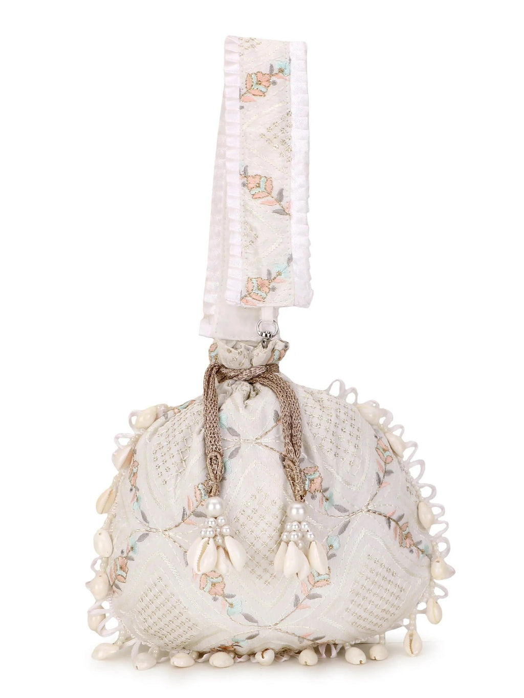 Dangle Stone work Embroidered Faux Silk Potli Bag