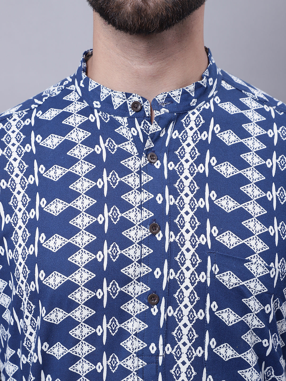 Even Apparels Blue Pure Cotton Kurta With Band Collar
