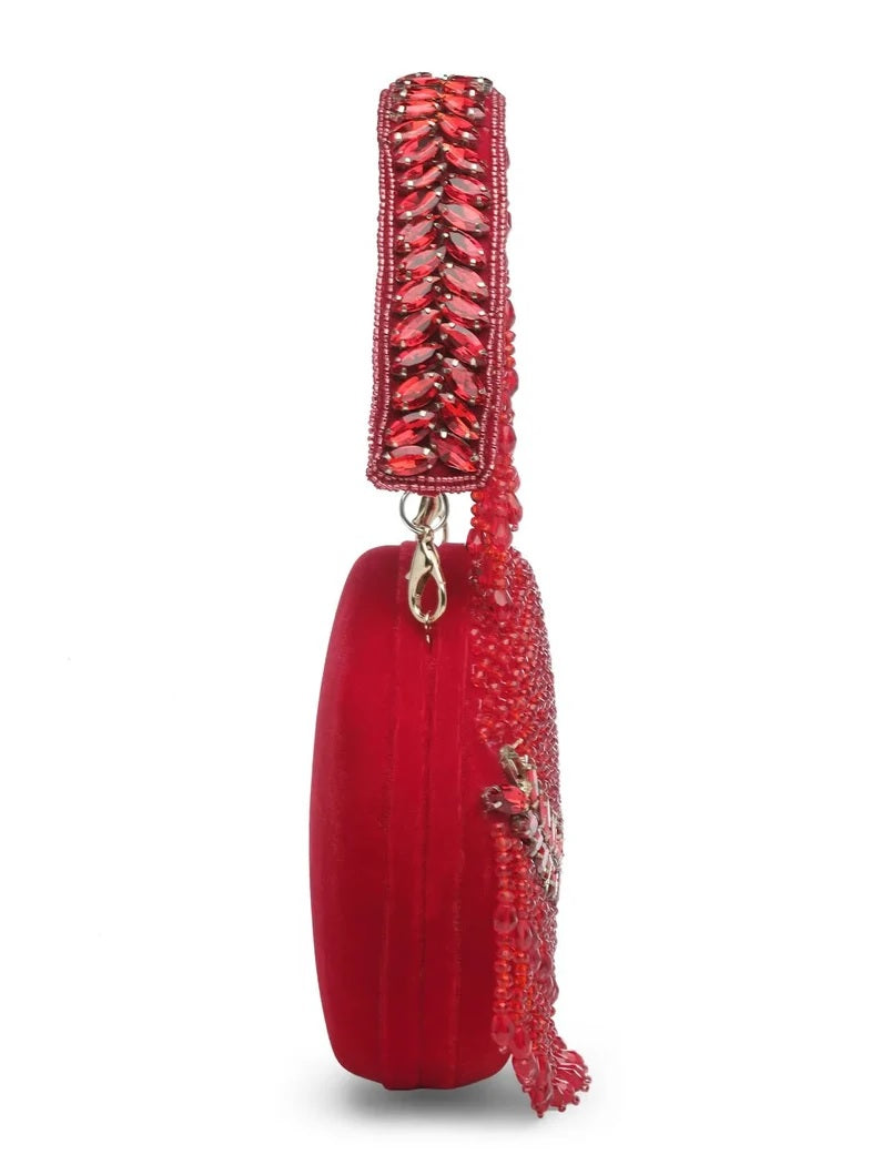 Tassel Embellished Velvet Clutch
