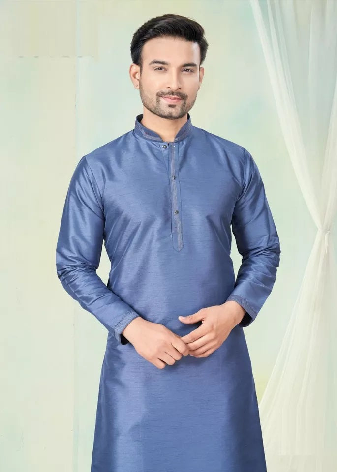 Men's Classic Pure Silk Kurta Pajama Set, Wedding Party Wear Kurta Set