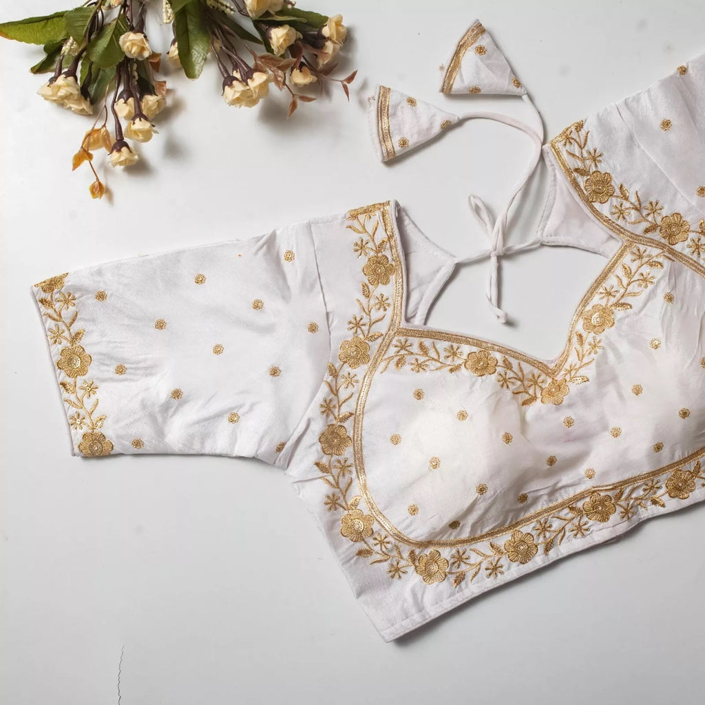 Wedding Exclusive Full Stitched Olive Silk Blouse & Choli
