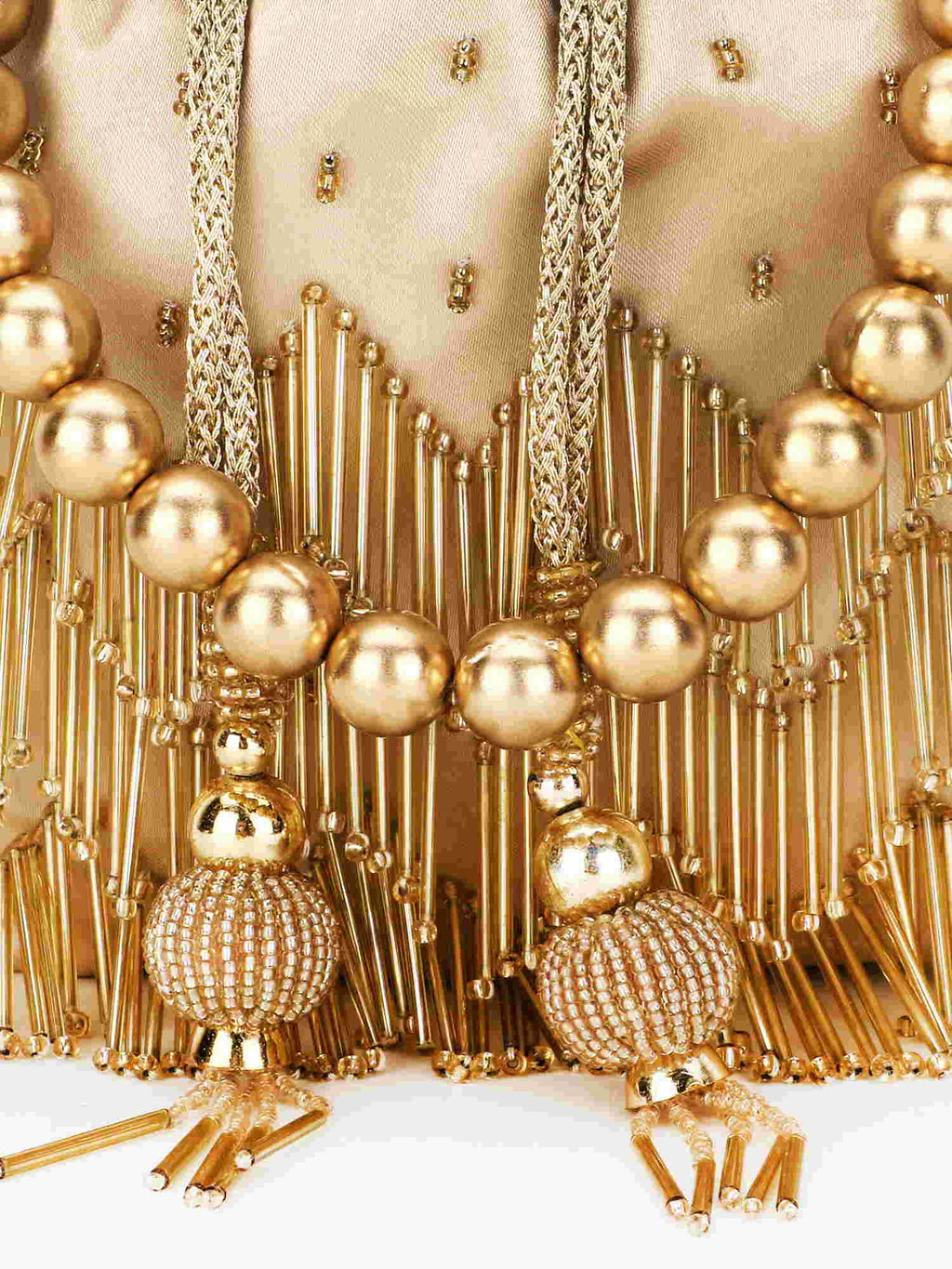 Dangle Chevron Embellished Satin Potli