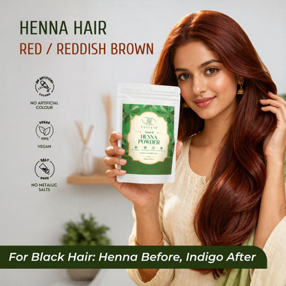 Velleja Herbal Henna Powder for Natural Hair Colour | Enriched with Amla, Bhringraj & Shikakai