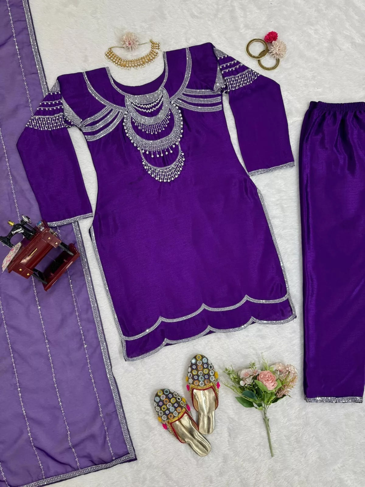 Chinon Silk Bollywood Designer Stylish Top Pant & Dupatta