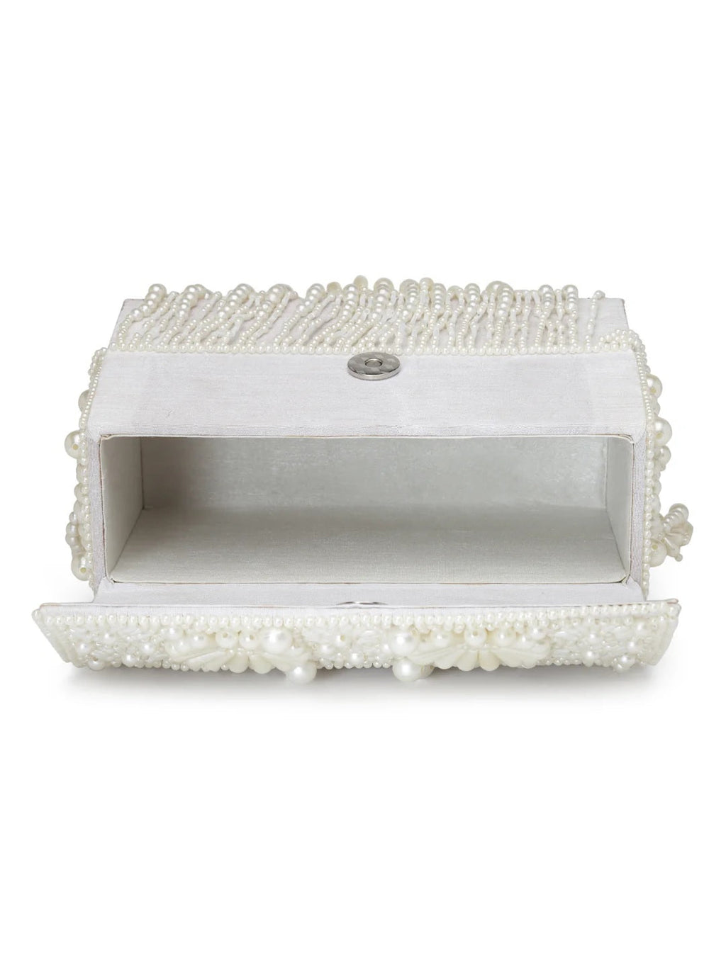 Coffer Bead Work Embellished Faux Silk Clutch