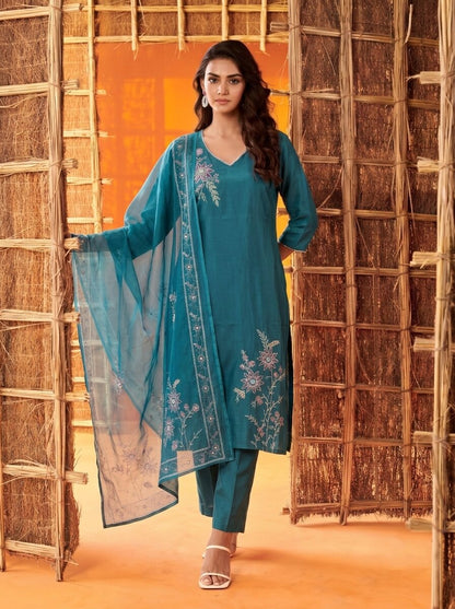 Anaita Teal Readymade Suit with Embroidery Work