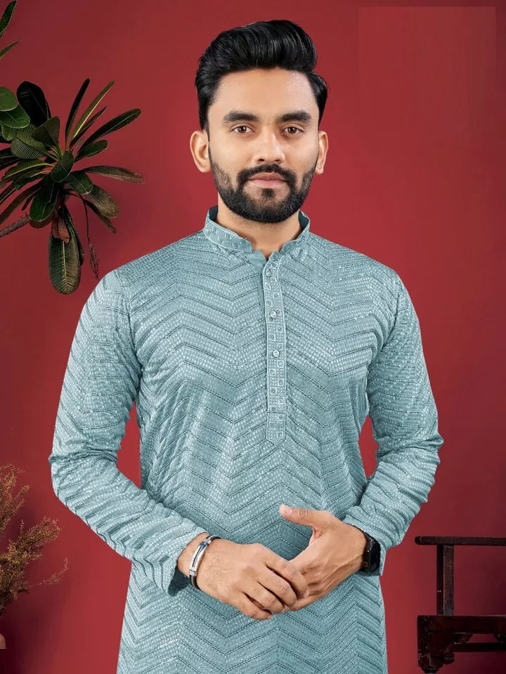 Men's Full Stitched Rayon Viscose Indian Bollywood Ethnic Kurta Pajama Set