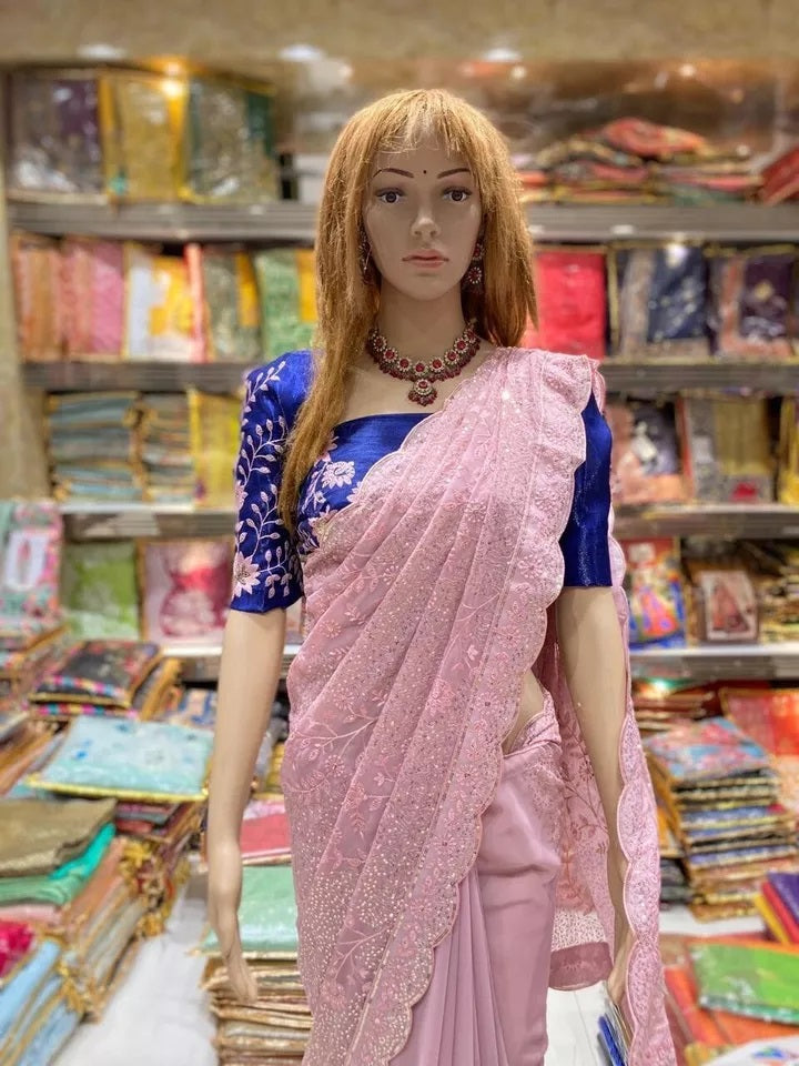 Classic Stylish Georgette Saree,Party Wedding Wear Sari Blouse