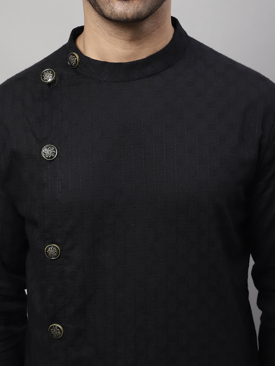 Even Apparels Black Pure Cotton Kurta With Band Collar