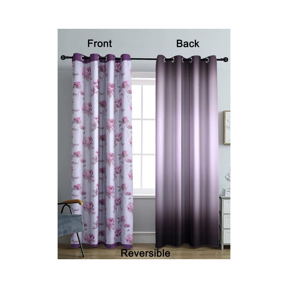 Cortina Double Sided Printed Reversible Door Blackout Curtains 220 Gsm | Door-7 Feet | White | Purple