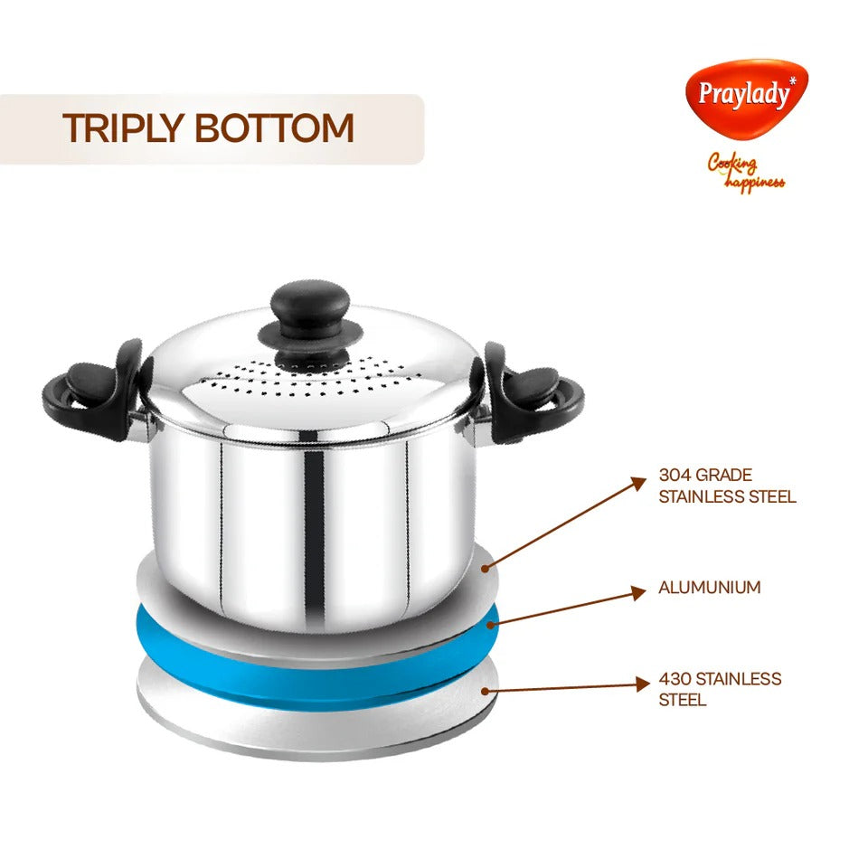 PrayLady Stainless Steel Strainer Pot without Glass Lid Induction Base