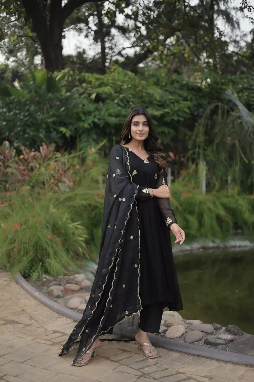 Blooming With Embroidery Work Fancy Top Bottom & Dupatta