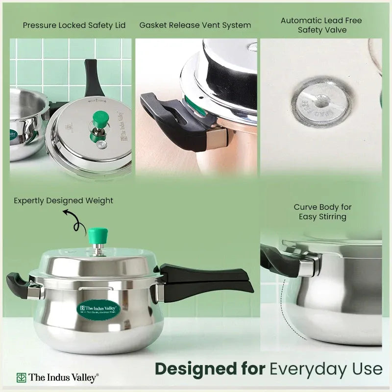 The Indus Valley Tri-Ply Stainless Steel Outer Lid Handi Pressure Cooker