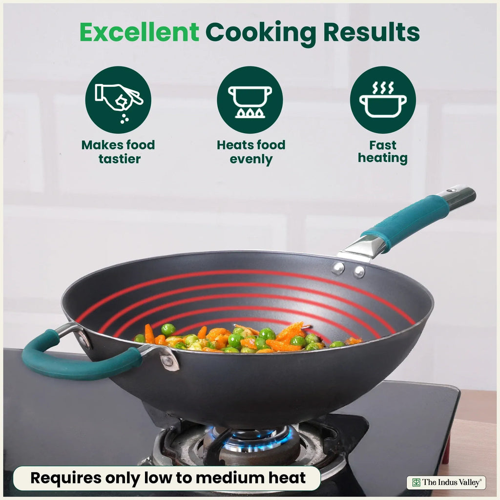 The Indus Valley 100% Pure Sheet Iron Wok with Silicone Handle 4L 30cm