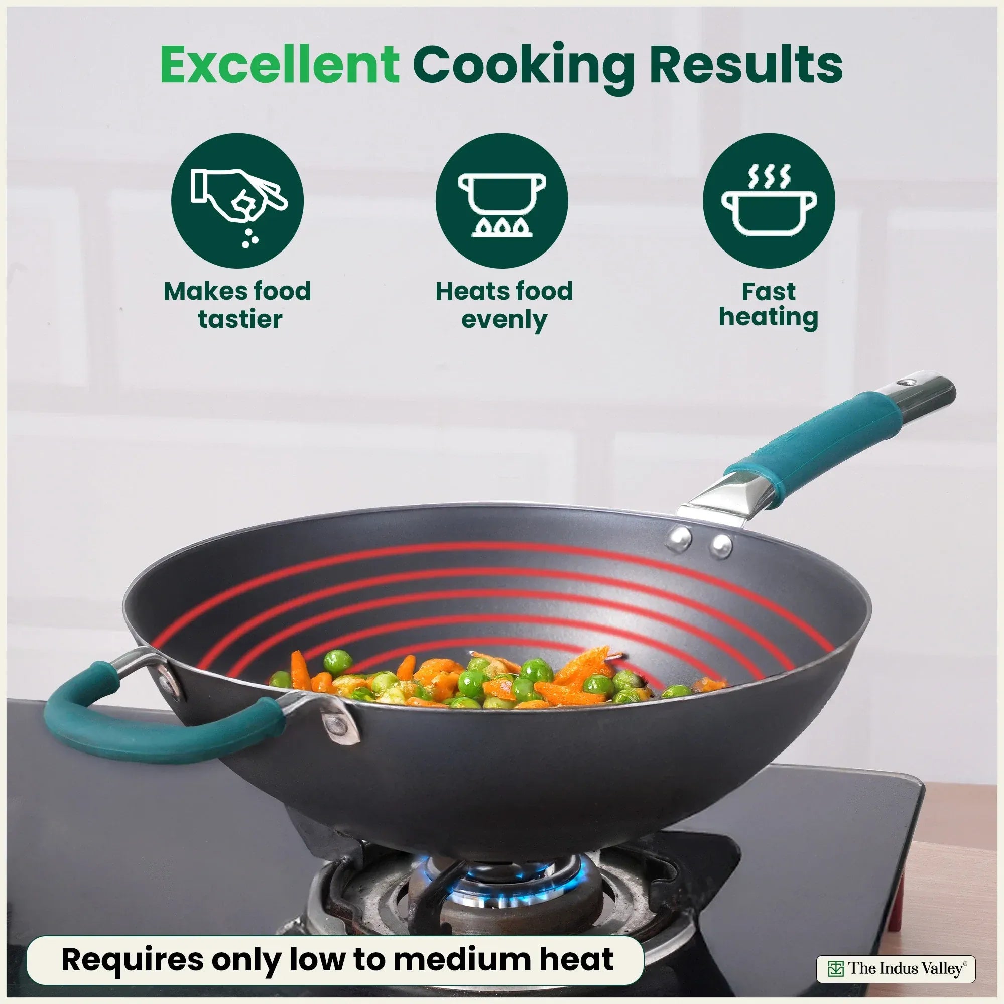 The Indus Valley 100% Pure Sheet Iron Wok with Silicone Handle 4L 30cm