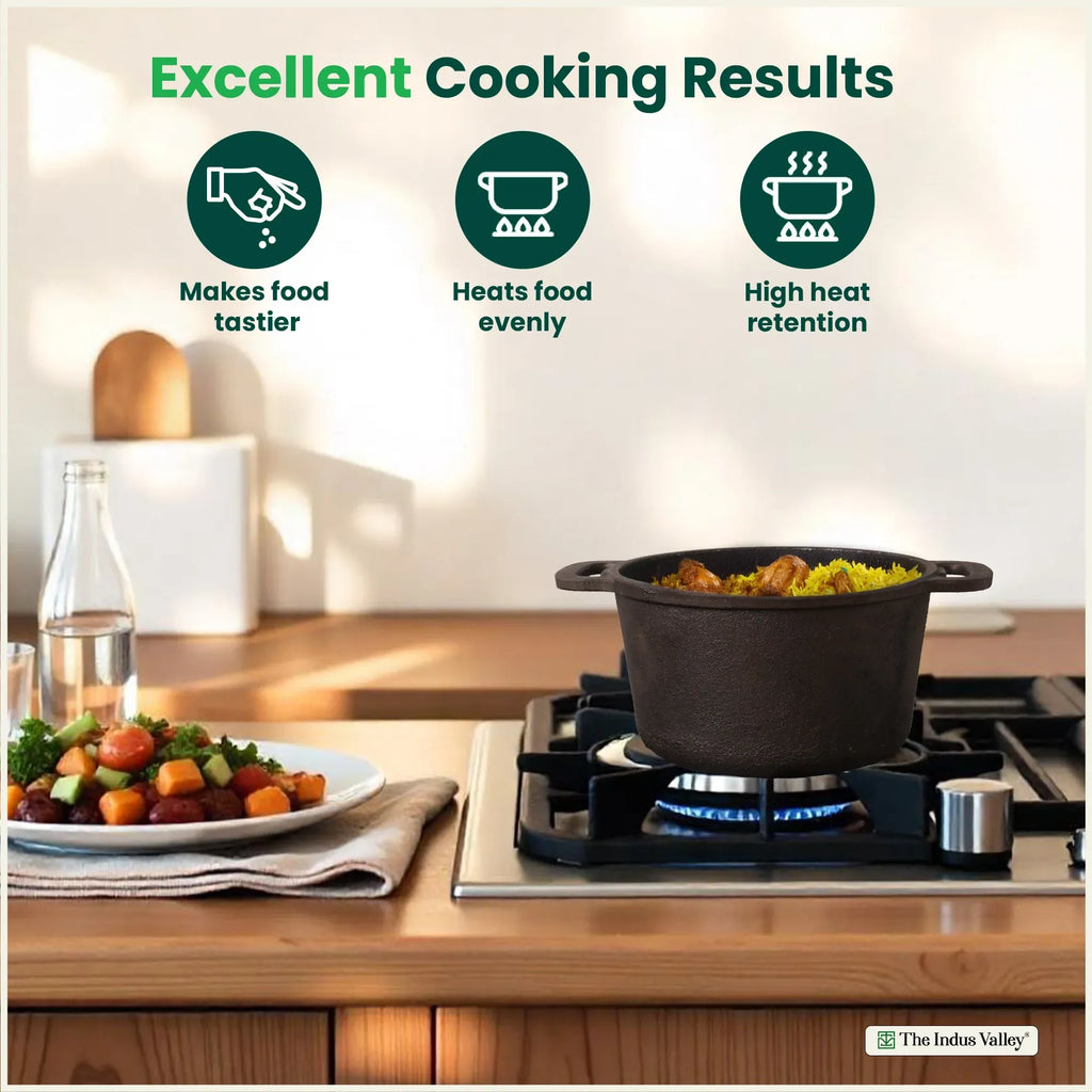 The Indus Valley Cast Iron Dutch Oven with Lid 3 Litre