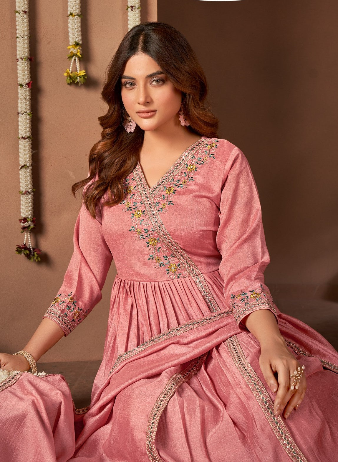 Anaita L Pink Anarkali Readymade Suit with Embroidery Work
