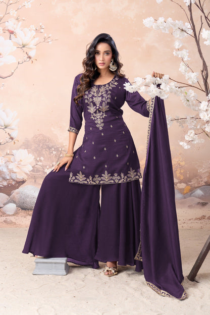 Anaita Purple Vichitra Silk Readymade Suit with Coding Work