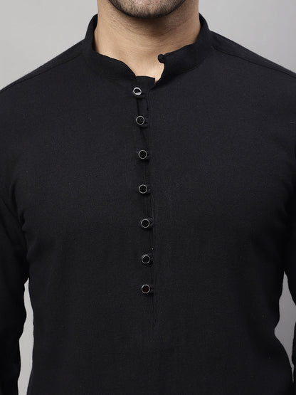 Even Apparels Black Pure Cotton Kurta With Band Collar
