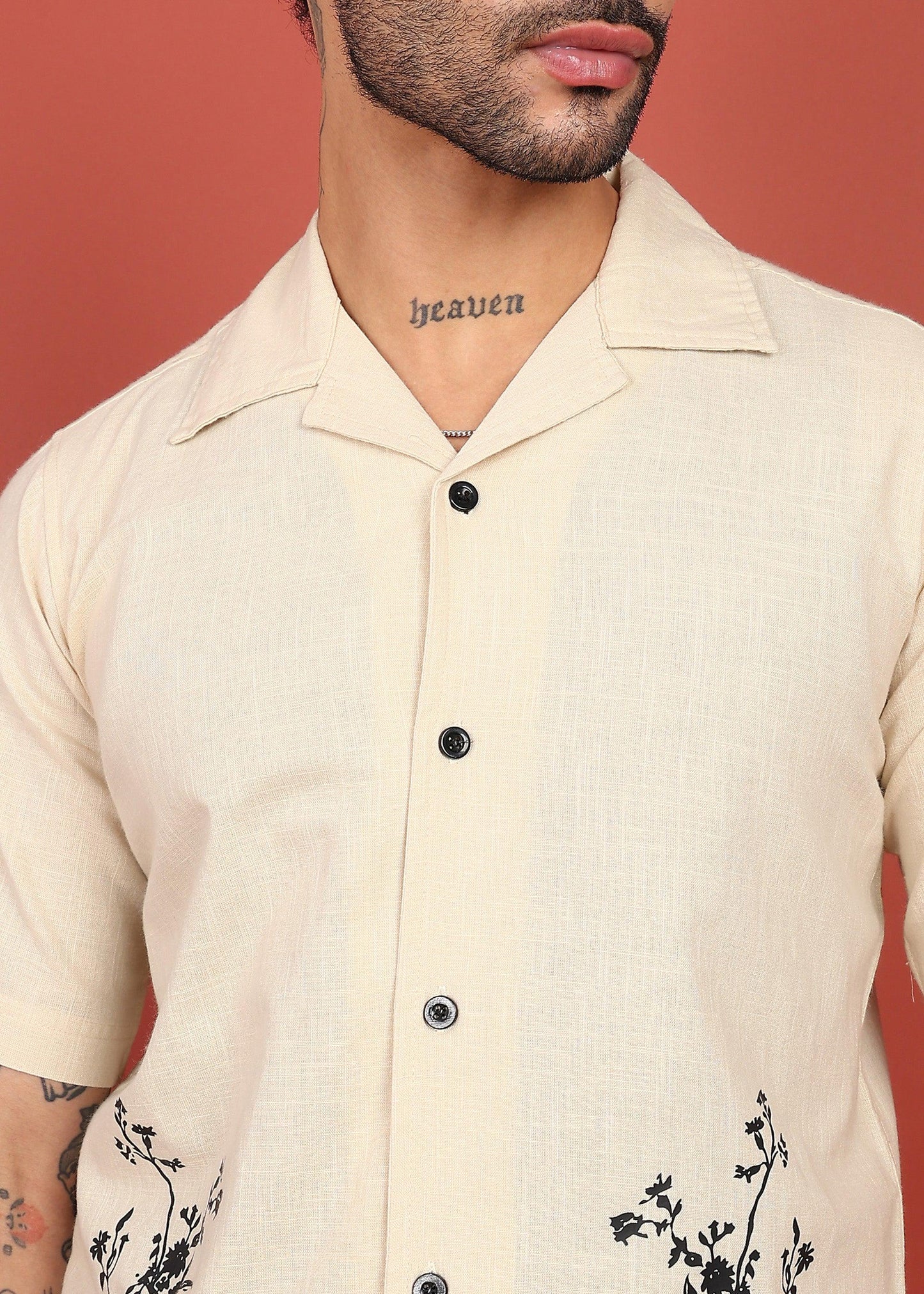 Fabmade Beige Bloom Embroidered Resort Shirt
