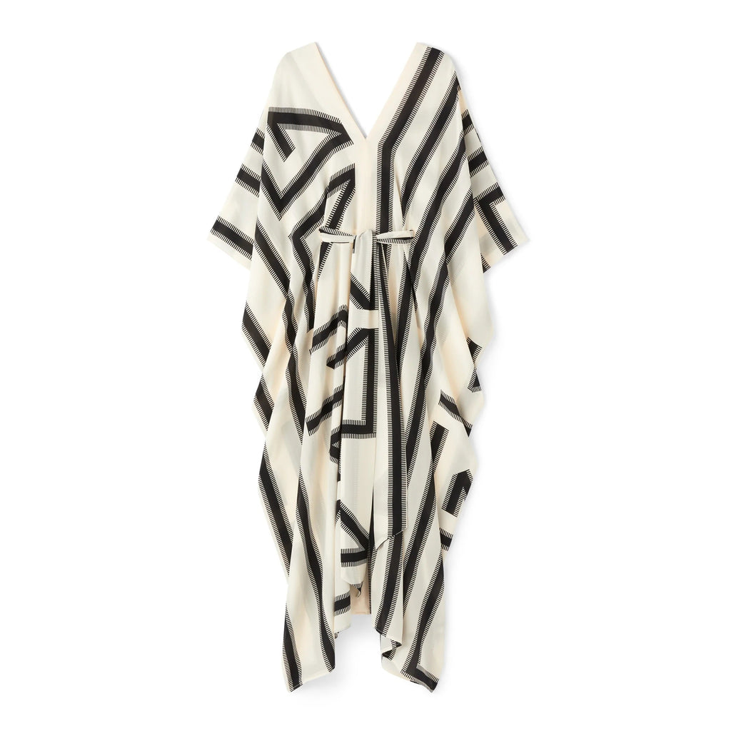 Black & White Digital Printed For Women's Long Kaftan With Belt