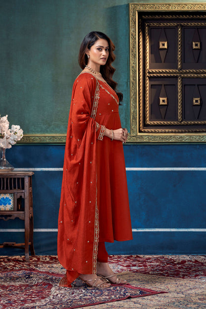 Anaita Rust Anarkali Readymade Suit with Embroidery Work