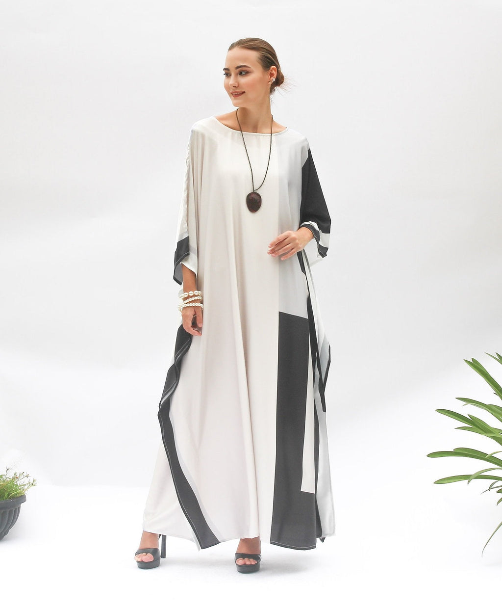 Modest Wear Women's Caftan, Silk Printed Long Kaftan