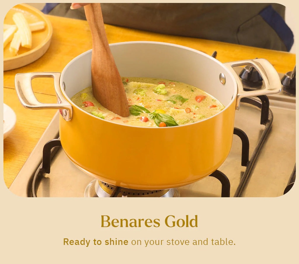 Ember Mini Dutch Oven 20cm with Glass Lid Benares Gold Stainless Steel Handle